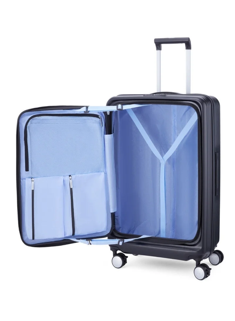 AMERICAN TOURISTER  Trento + Suitcase, Check-In Size 68 cm / 25 inch, 4 Spinner Wheels, Hard Top, Polycarbonate, Black|2 In 1 Optimov™ Shock Absorbing Wheels|Book Opening|Expandable|TSA Lock|Waterproof Section - 3 Years International Warranty  | Best Price UAE